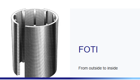 FOTI flow direction diagram for wedge wire screen tube showing smooth surface outside
